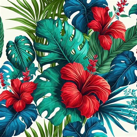 Premium Photo | A tropical floral wallpaper with hibiscus flowers.