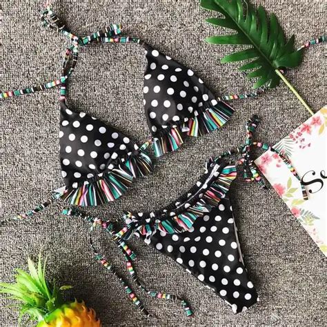 Polka Dot Print Triangle Bikini Set Triangle Bikini Bikinis Bikini Set My XXX Hot Girl