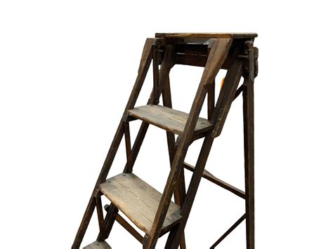 0065107 Period Wooden Step Ladder H 154 Cm X 40 X 110 X 1 Off