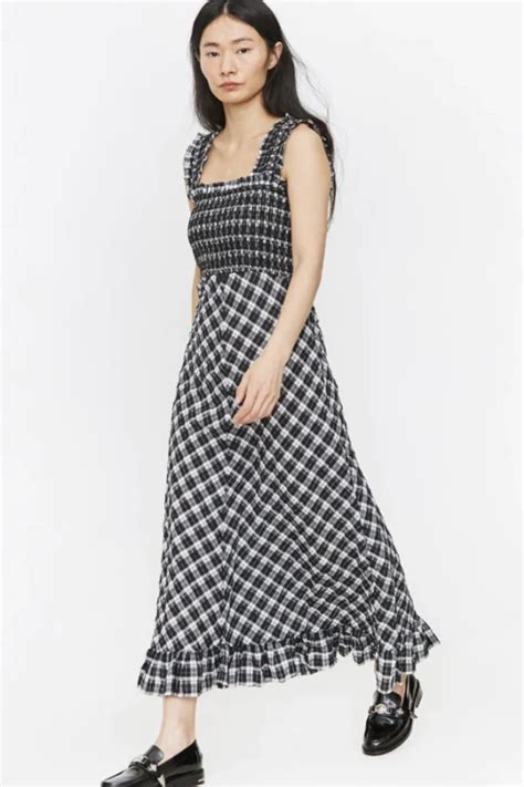 Rent Black Check Seersucker Dress Ganni HURR