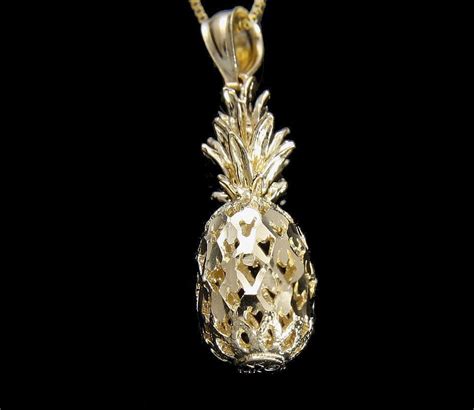 Solid 14k Yellow Gold 3d Hawaiian Diamond Cut Pineapple Charm Pendant