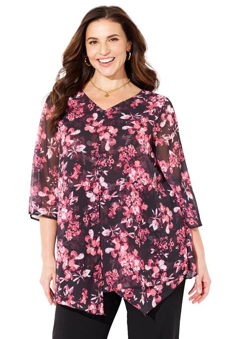 Catherines Women S Plus Size Split Front Tiered Blouse 4X Black