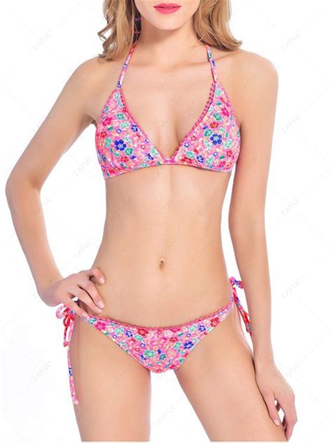 23 OFF 2020 Lacework Floral Bikini Set In PINK ZAFUL