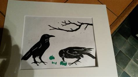 Linocut Print Crows Etsy