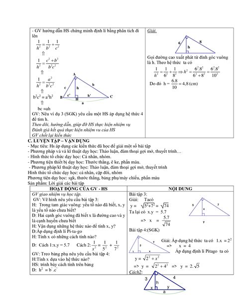 Giáo án Hình Học 9 Chương 1 Bài 1 Một Số Hệ Thức Về Cạnh Và đường Cao Trong Tam Giác Vuông