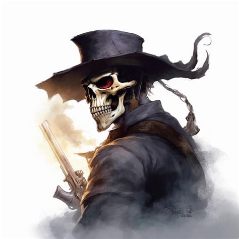 Premium Photo There Is A Skeleton In A Hat And A Gun In His Hand