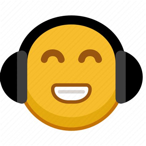 Audio, emoji, emoticon, headphones, music, smile, sound icon