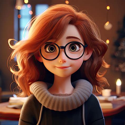 Premium Photo | Cute disney pixar style illustration of a girl with glasses