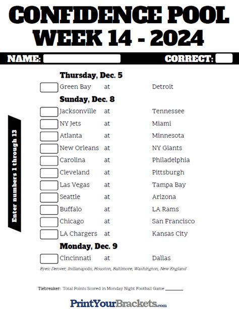 Nfl Week 14 Printable Pick Sheet