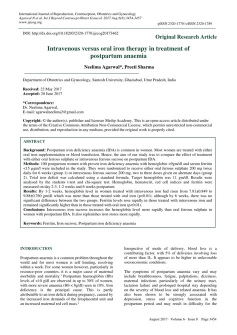 Pdf Intravenous Versus Oral Iron Therapy In Treatment Of Postpartum