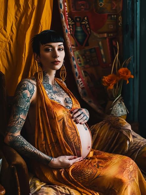 Premium Photo Hot Sexy Tattoo Pregnant Mother In Fashion Style Fashion Magazine Cover Full