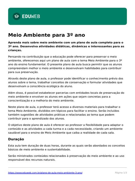 Plano De Aula Meio Ambiente 3 Ano Pdf Lição Sustentabilidade