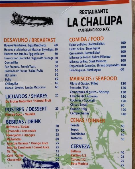 Menu At La Chalupa Restaurant San Francisco C Mexico