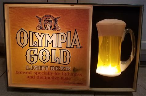 Vintage Olympia Gold Light Beer Lighted Bubbler Beer Mug Sign Works