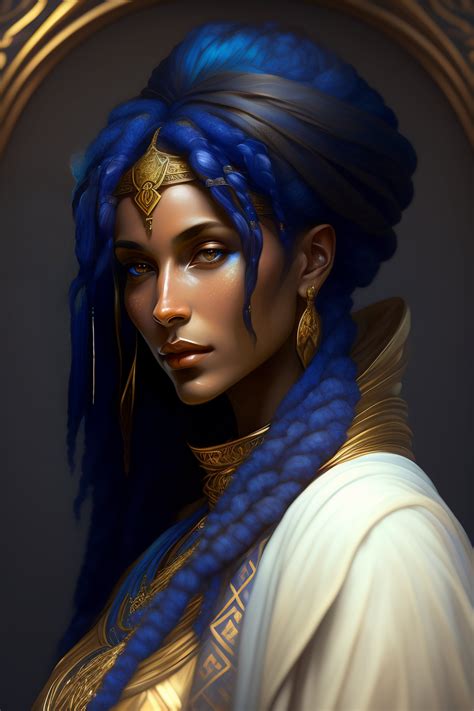 Lexica Wide Angle Blue Skin Genasi With A Square Jaw From D D