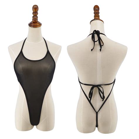 SHERRYLO See Through One Piece Swimsuit High Cut Micro Monokini Bikini Mini Mesh Transparent