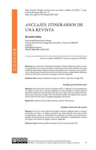 Anclajes Itinerarios De Una Revista Imp Pdf