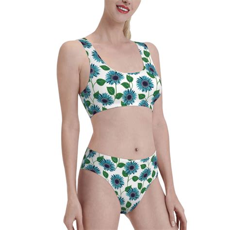 Noikeo Blue Sunflowers Pattern Bikini Set For Women Two Piece Swimsuits Low Rise Bathing Suits