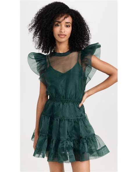 Jonathan Simkhai Monique Ruffle Sleeve Mini Dress In Green Lyst