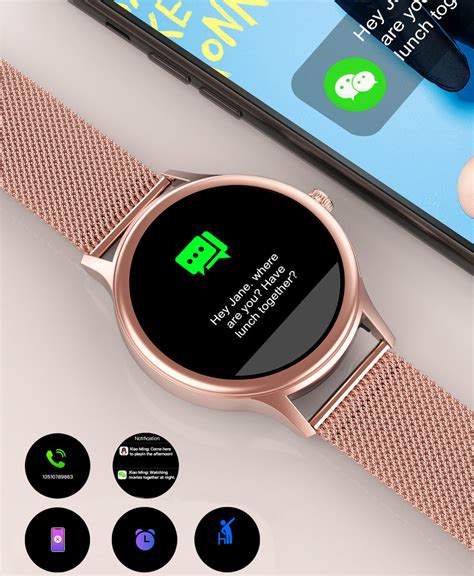 Smartwatch Damski Złoty DT66 Różowy pasek skórzany SG Gadgets