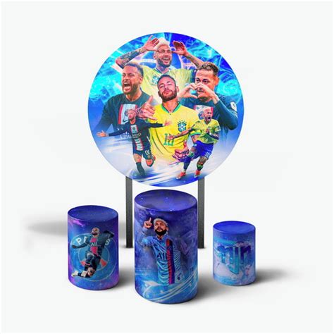 Kit Painel Redondo De Festa Tema Neymar Trio Capa Cilindros