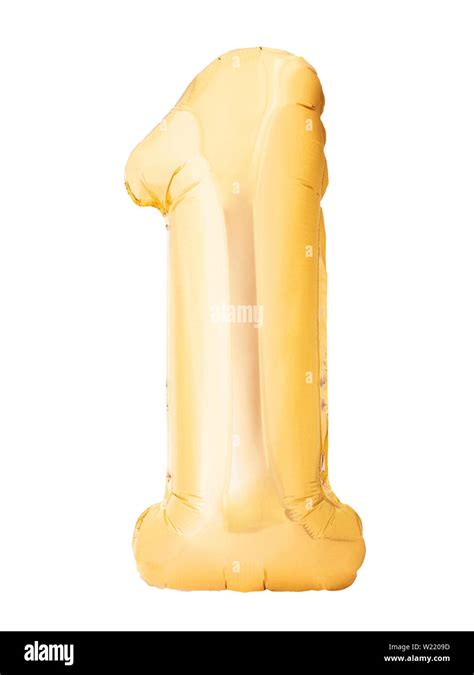 Number 1 one made of golden inflatable balloon isolated on white ...