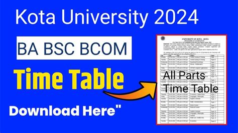 Kota University Exam Time Table 2024 Kota College Time Table 2024