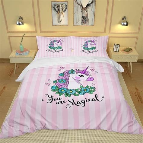 Housse Couette Imprimée 3D Licorne De Dessin Animé 3D Imprimé Floral