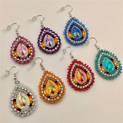 Teardrop Indigenous Style Beaded Earrings Etsy Seed Bead Jewelry