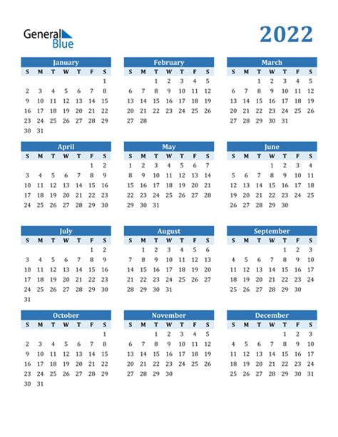 2022 yearly printable calendars in Microsoft Word, Excel and PDF. The ...