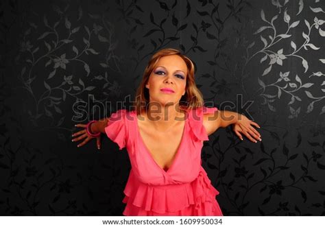 Sexy Blonde Girl Pink Dress Studio Stock Photo Shutterstock