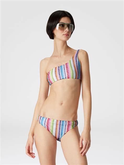 One Shoulder Bikini With Zig Zag Print Multicoloured Missoni