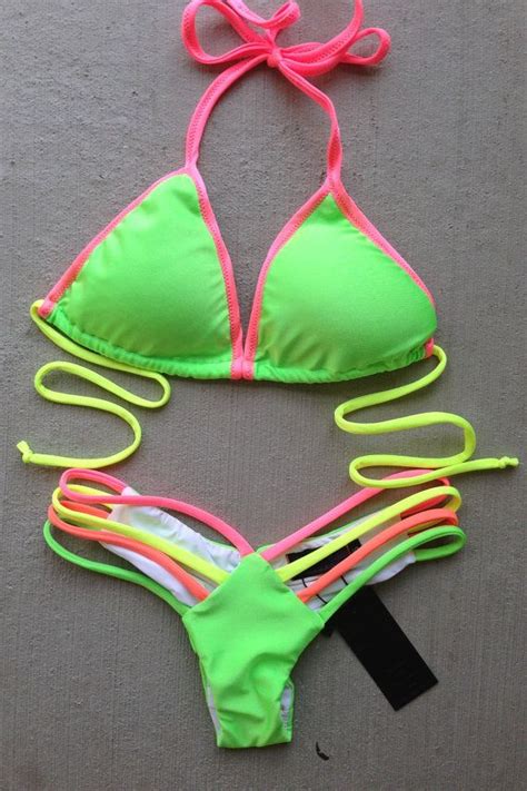 Neon Green Bikini Set With Multi Colored Neon By Beachbabeswimwear 85