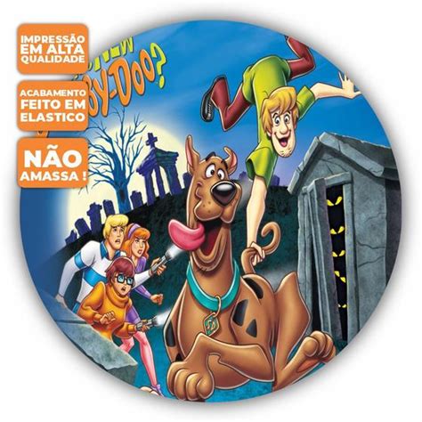 painel de festa redondo tecido sublimado  scooby doo gol decor