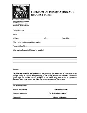 Fillable Online Freedom Of Information Act Request Form City Of North