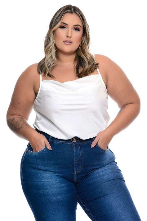 Regata Plus Size Em Cetim Decote Degag Vk Moda Plus Size