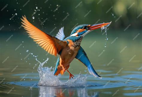 kingfisher bird diving   water premium ai generated image