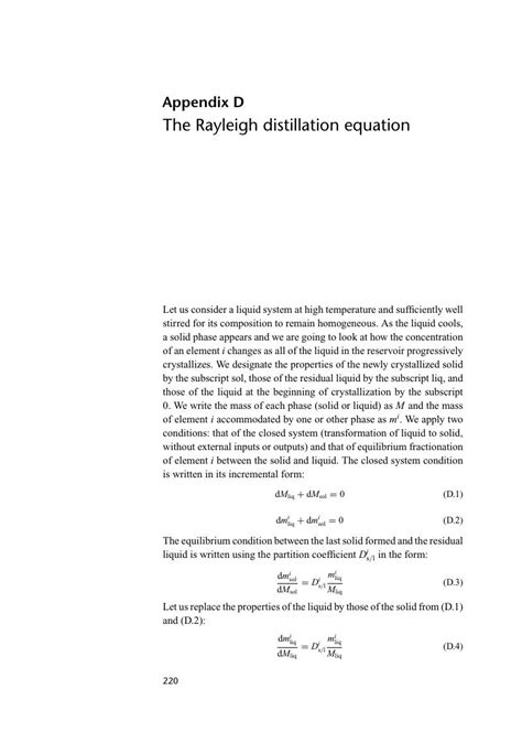 The Rayleigh Distillation Equation Appendix D Geochemistry