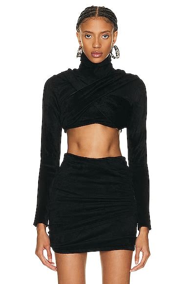 Mugler High Neck Long Sleeve Bodysuit In Black Nude Fwrd