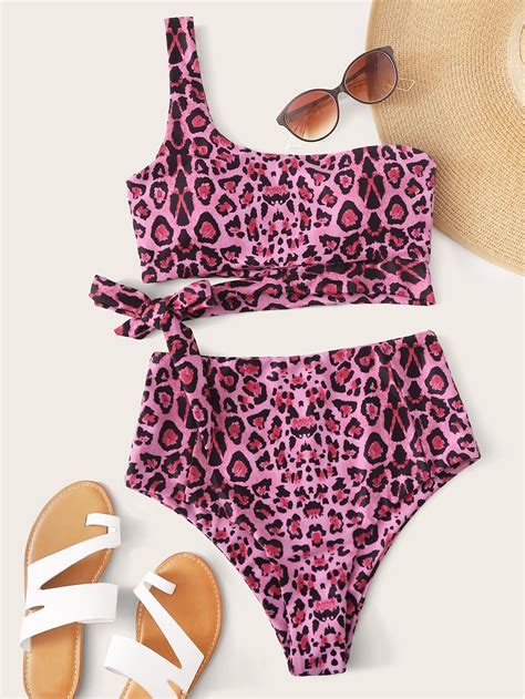 Leopard One Shoulder High Waisted Bikini Swimsuit Check Out This