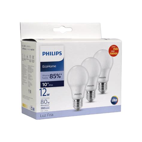 Ripley PACK 3 AMPOLLETAS PHILIPS ECO HOME LED BULB 12W E27 LUZ FRÍA