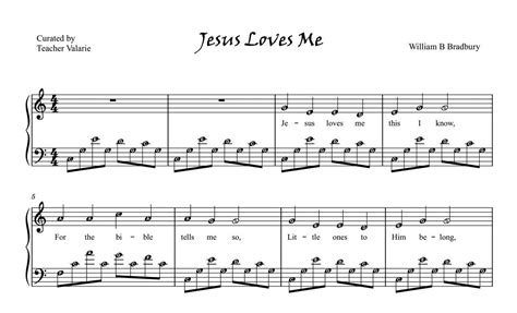 Jesus Loves Me 3 Types Piano Sheet Music Score With Note Names Bundle ...