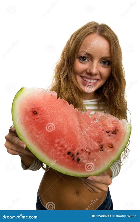 Girl Holding A Piece Of Watermelon Stock Image Image 12488711