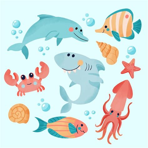 Colección de animales marinos en acuarela Vector Gratis