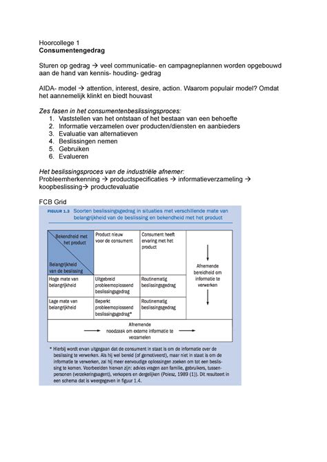 College Aantekeningen Colleges Hoorcollege Consumentengedrag
