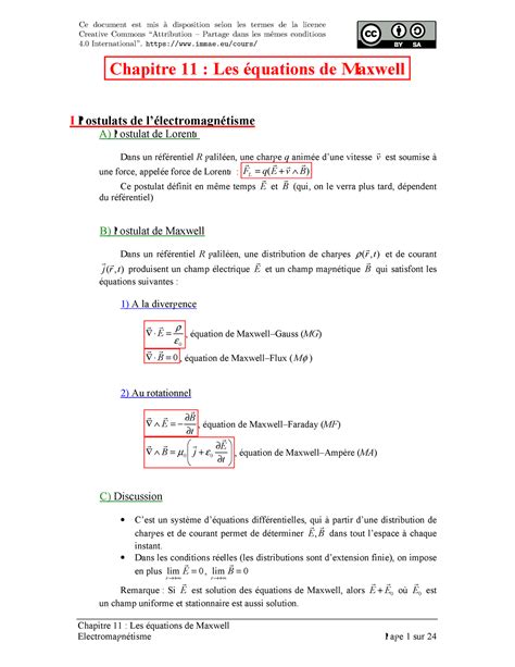 Les équations de Maxwell dans le vide Studocu