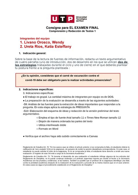 Dic Esquema De Producci N Para Examen Final Consigna Para El Examen