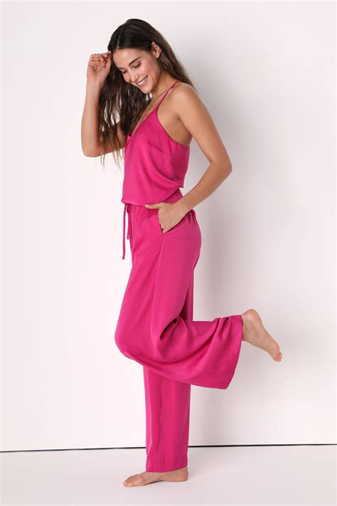 Fuchsia Pink Pajamas Sleepwear Set Satin Pajama Set Lulus