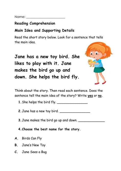 Main Idea Online Activity For Grade 1 Main Idea Worksheet Main Idea