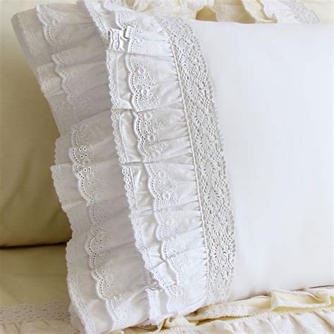 White Cotton Ruffle Cotton Eyelet Lace Pillow Sham Pillowcase Etsy